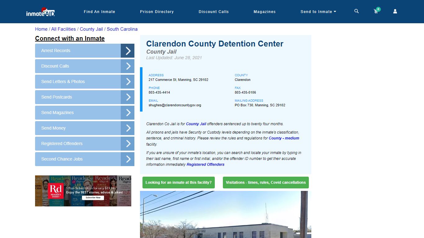 Clarendon County Detention Center - Inmate Locator - Manning, SC